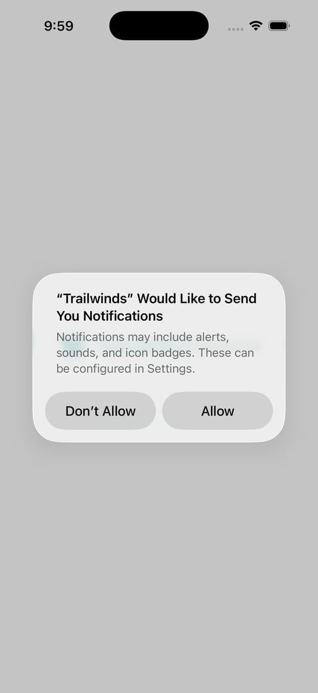 iOS asking to allow notifications from Trailwinds.